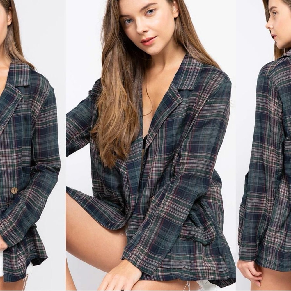 POL Clothing Tartan Plaid Blazer